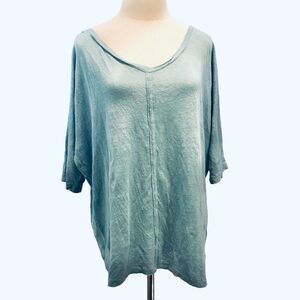 Eileen Fisher Top Blue 100% Linen Oversized Scoop Neck Pullover Tunic M